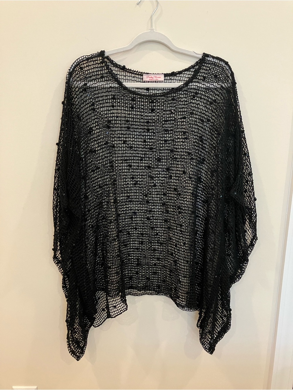 Pretty Women Black Open-Knit Oversized Cover up